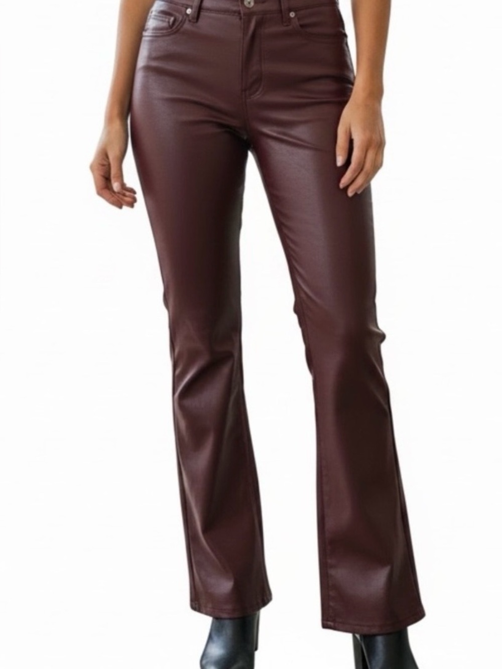 American Eagle Women’s Sz 4 Reg Burgundy Faux Vegan Leather Flare Bootcut Pants